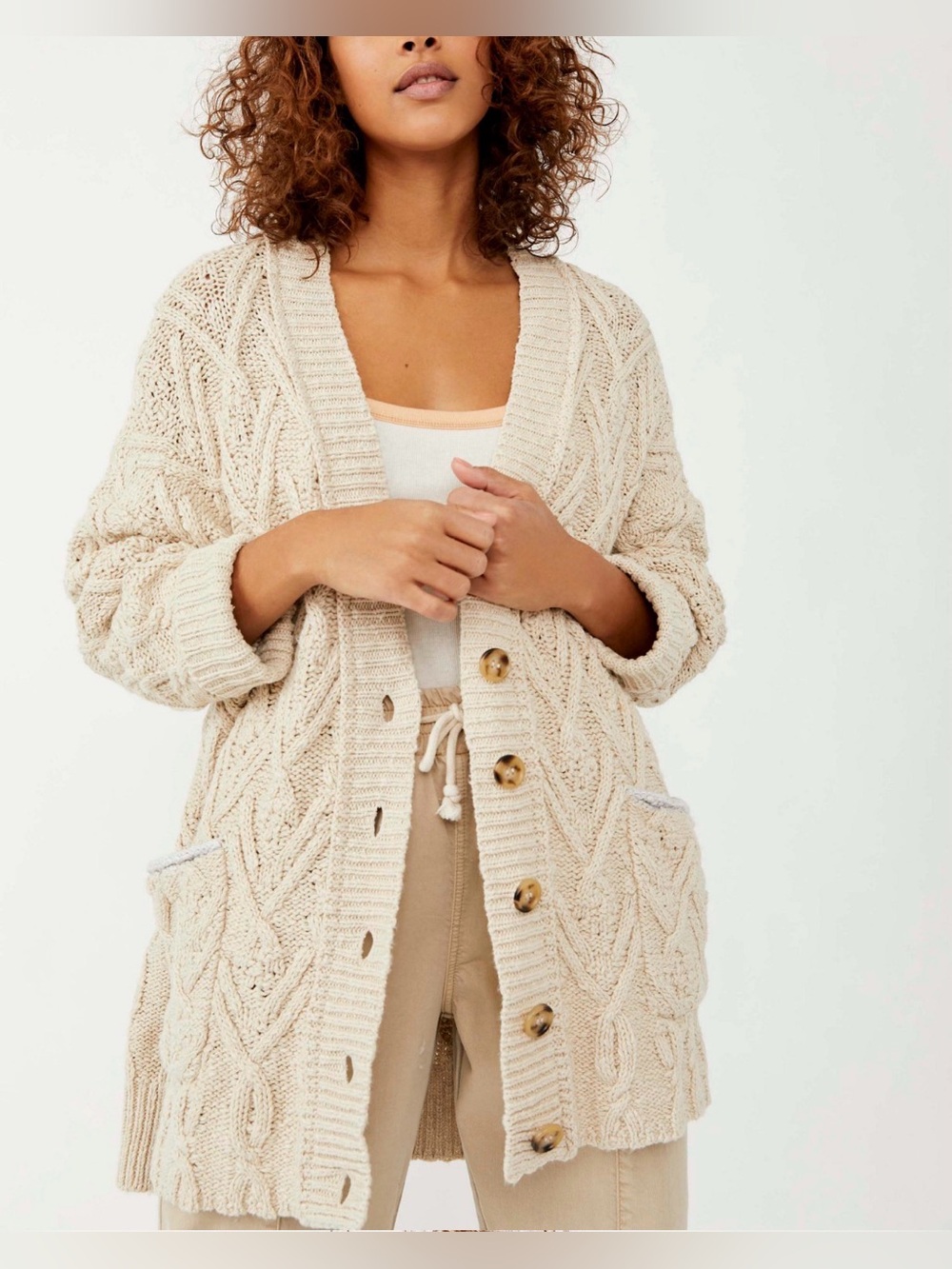 Free People Montana Cable Knit Cardigan women’s cream very oversized cozy knit
